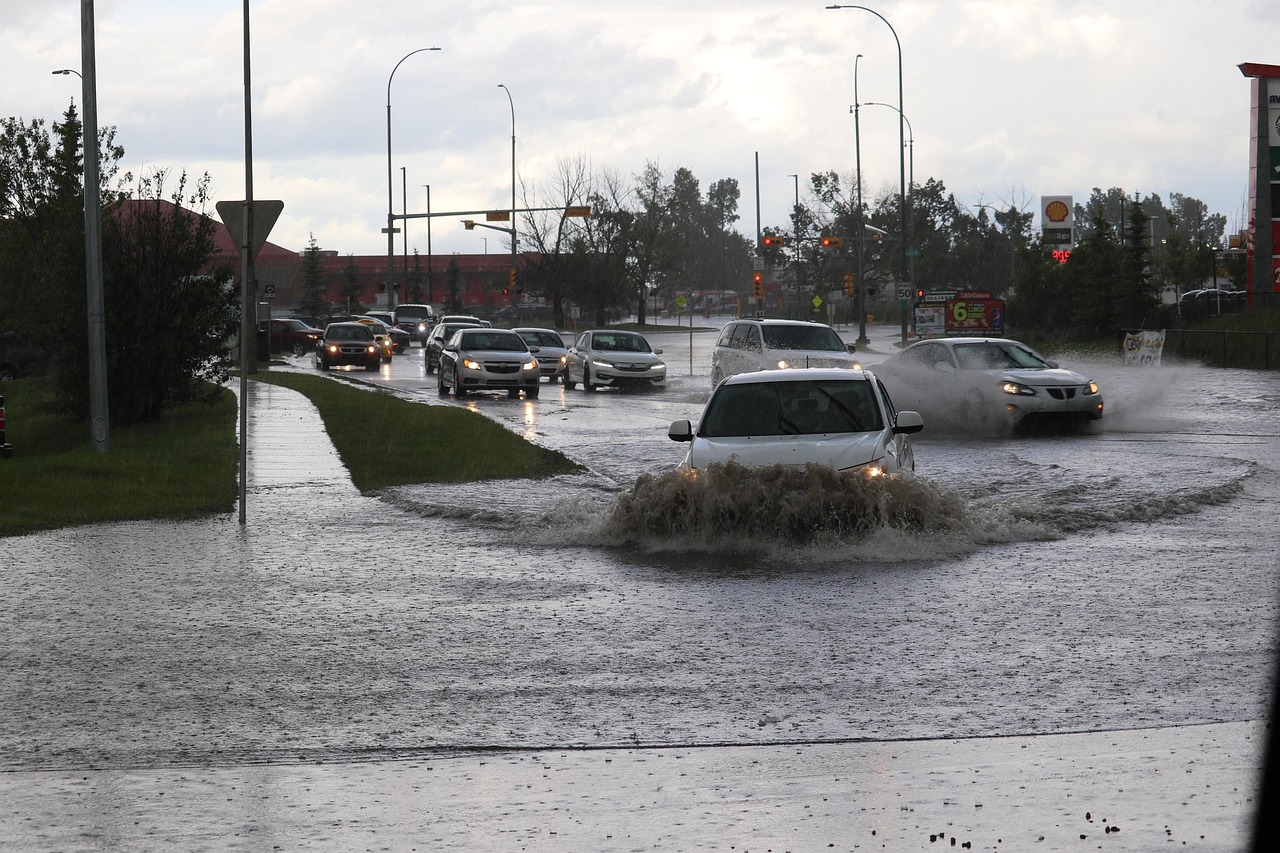 flooded, road, flood, flooding, storm, rain, nature, water, wet, thunderstorm, city