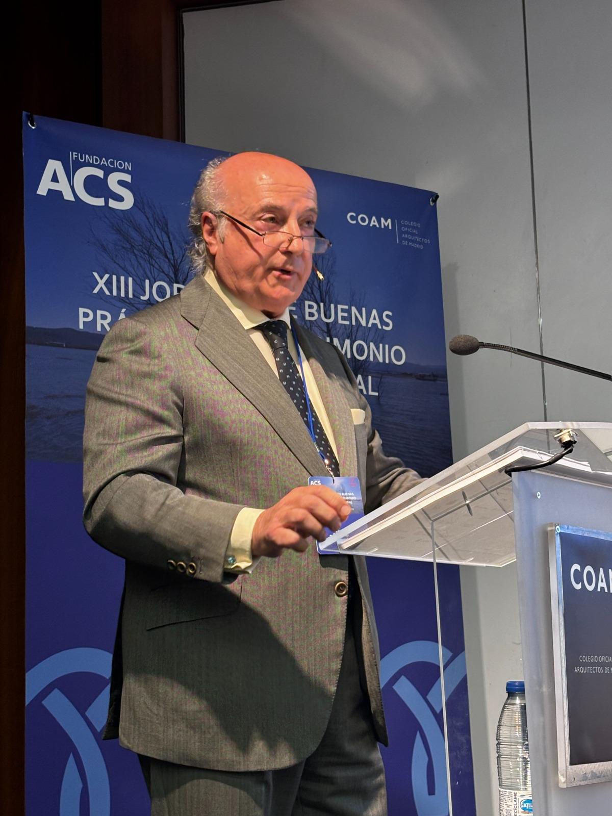 Pedro Tomey durante su intervención en la XIII Jornada de Buenas Prácticas de Hispania Nostra, en el COAM